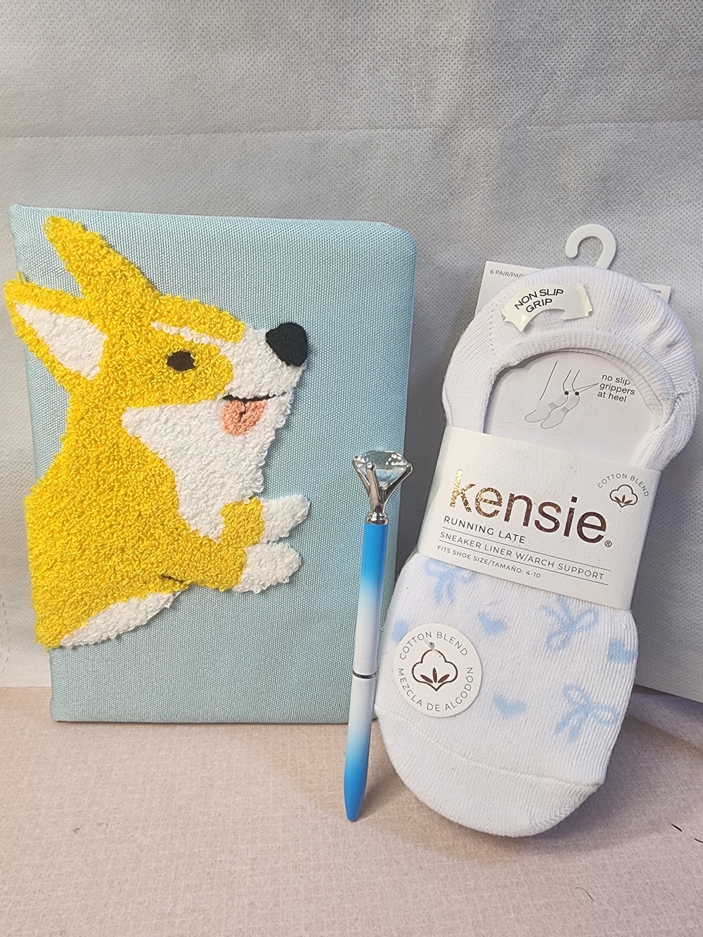 Kensie 6 Pair Sock, Corgir Notebook, Diamond Top Pen
